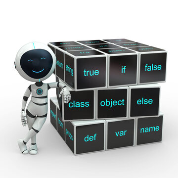Roboboy programming language dice 3D Illustration