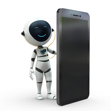 Roboboy with Smartphone 3D Illustration