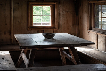 The wooden table in a old farmhouse