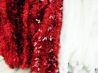 white and red tinsel for Christmas decoration