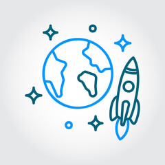 Flat Design Rocket and earth Vector Premium EPS10