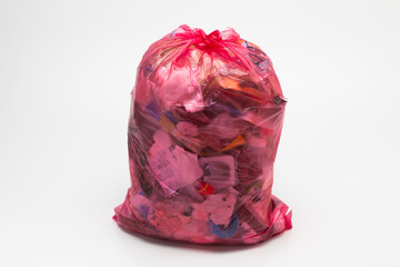 Garbage in garbage bag on isolated white background