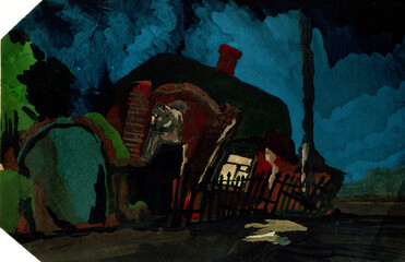 Obraz na płótnie Canvas Old awful house at dusk. Gloomy place. Night landscape.