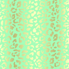 Golden leopard and Jaguar ornament on green and blue background, pastel shade of mint color. Print, fashion pattern in vector graphics. Abstract Wallpaper, fabric