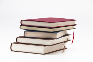 Stack of books pile on white background