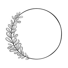 Circle leaves hand-drawn frame. Vector floral wreath . - 392265854