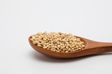 Wooden spoon with brown rice unpolished rice