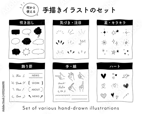 落書き 手描き風イラストのセット アイコン かわいい 吹き出し ハート 星 飾り 素材 Attention Canvas Print Attenti Yugoro