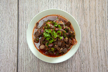 Spicy Pork Liver Salad, Tub Wan Esan thailand ,Top view