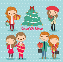 Fototapeta premium cute boy and girl in casual dress for christmas holiday