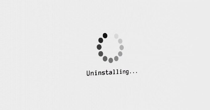 Uninstall bar progress circle computer screen animation loop isolated on white background with blinking dots buffering search screen in 4K. computer loading screen uninstalling program