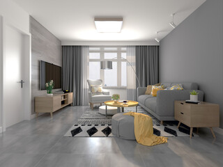 3d render. Modern living room interior.