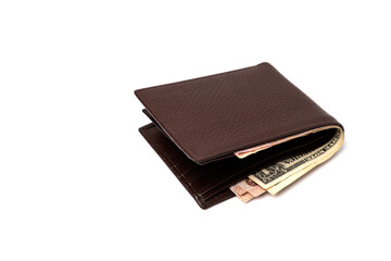 The wallet with money isolated on white background.