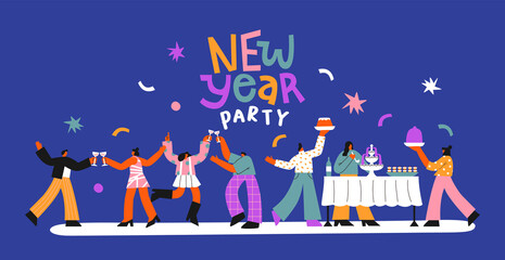 New Year party greeting card fun people event
