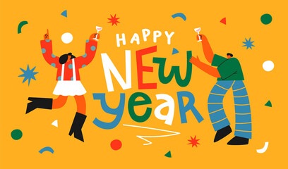 Obraz premium Happy New Year celebration toast party drink card