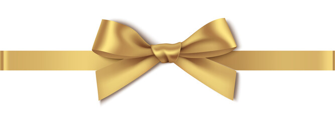 Decorative golden bow with horizontal ribbon isolated on white background. Vector illustration - 392269448