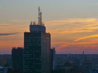 Fototapeta na wymiar High Rise Office Buildings Cityscape in Gdansk at Sunrise