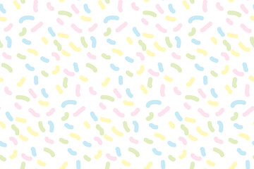 Seamless pattern with colorful sticks. Print for textile, gift wrapping paper, cards, web and design. Celebration style. Christmas presents, confetti. White background with color elements