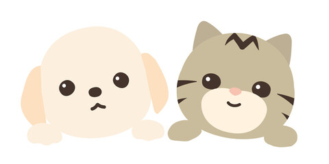 犬と猫　顔と手　べくターイラスト　背景白