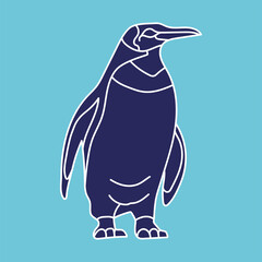 Fototapeta premium The dark blue penguin silhouette on a blue background. 