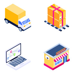 
Cargo and Postal Service Isometric Icons
