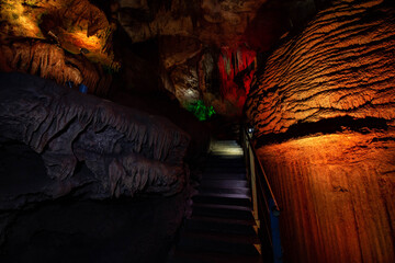 illuminated cave in different colors