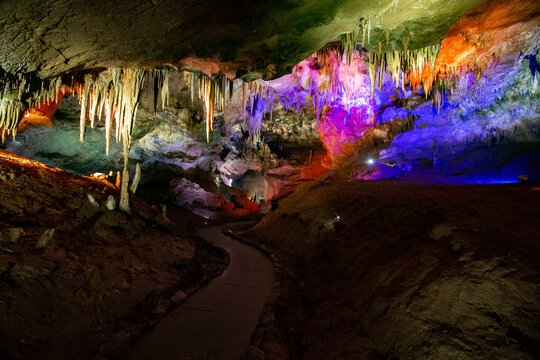 illuminated cave in different colors