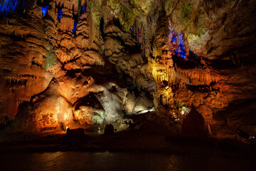 illuminated cave in different colors