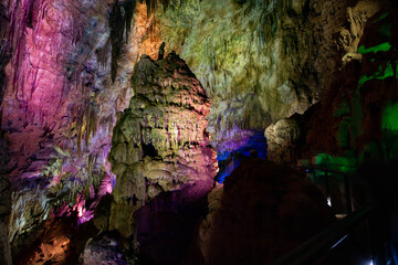 illuminated cave in different colors