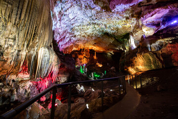 illuminated cave in different colors