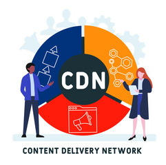 Flat design with people. CDN - Content Delivery Network acronym. business concept background. Vector illustration for website banner, marketing materials, business presentation, online advertising
