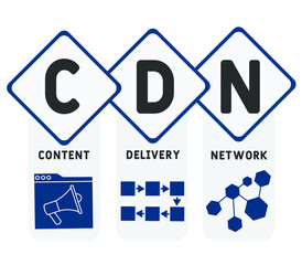 CDN - Content Delivery Network  acronym, business concept. word lettering typography design illustration with line icons and ornaments.  Internet web site promotion concept vector layout.