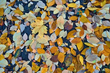 motley autumn foliage on the ground