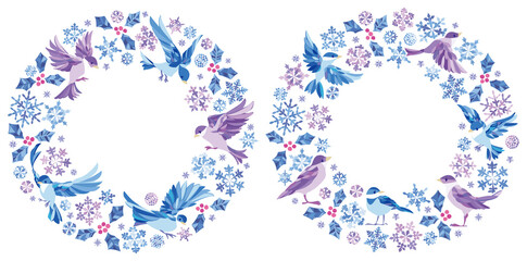 冬　雪の結晶　小鳥フレームセット