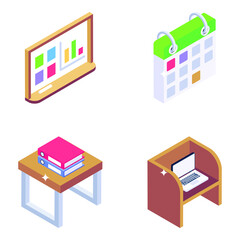Office Equipment Isometric Icons Pack 