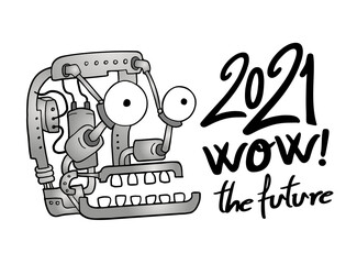 2021 and funny robot face draw