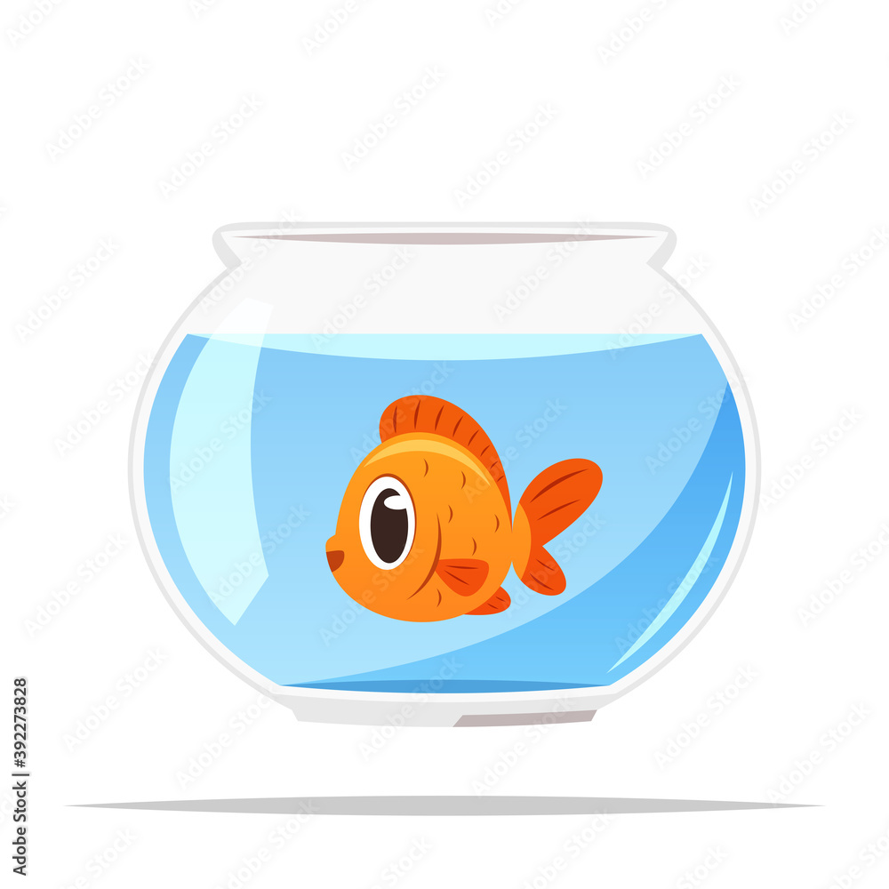 Wall mural goldfish in fishbowl aquarium vector isolated illustration - Wall murals