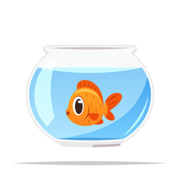 Goldfish in fishbowl aquarium vector isolated illustration
