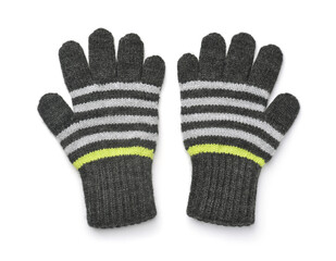 Pair of gray woolen knitted gloves
