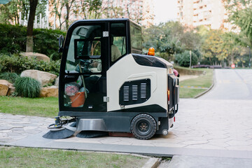 cleaning floor with machine
