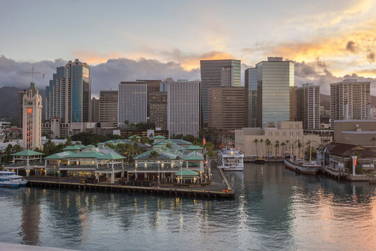 Waterfront and Aloha Tower, Honolulu, Oahu, Hawaii, United States of America, Pacific