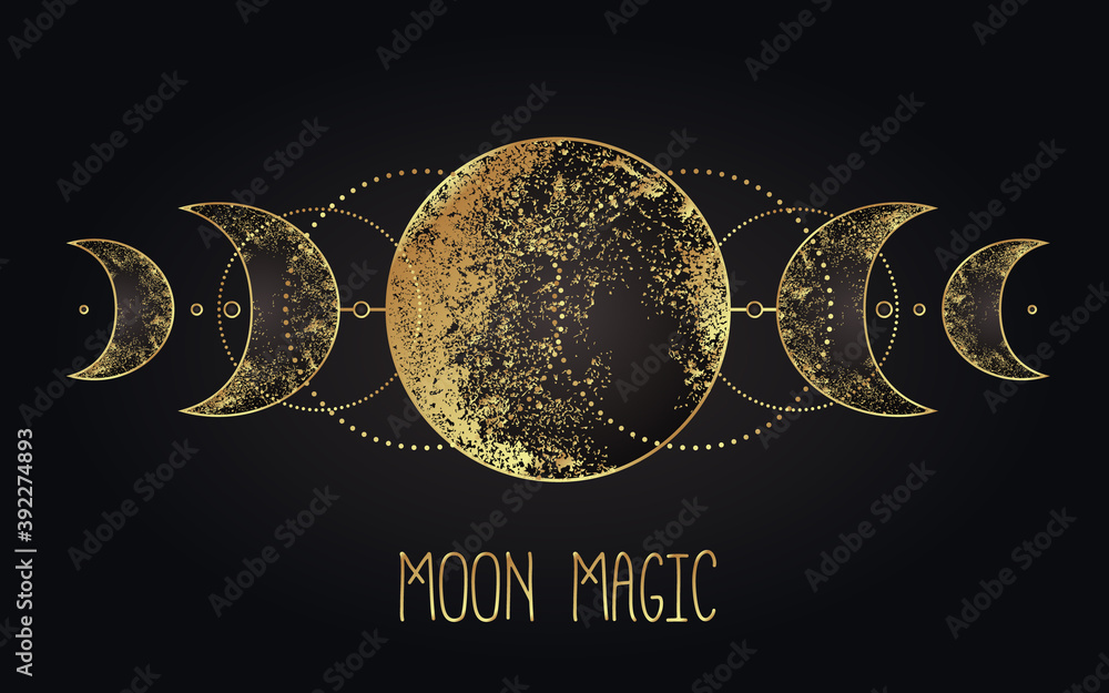 Wall mural moon magic. triple moon pagan wicca moon goddess symbol. three-faced goddess. maiden, mother, crone 