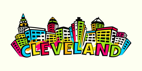 Cleveland Skyline silhouette in bright colors 