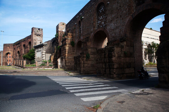 Porta Maggiore where three major aqueducts enter the city of Rome, aqueducts of Claudia, Marcio and Tepula, Rome, Lazio, Italy