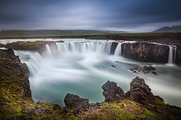 Long Exposure Image Of The Mighty Godafoss Waterfall In Iceland
