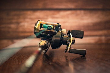 fishing casting reel on a rod