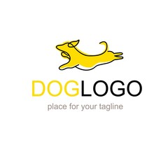 Fototapeta na wymiar Dog logo in vector. Vector color icon with jumping dog isolated on white background.