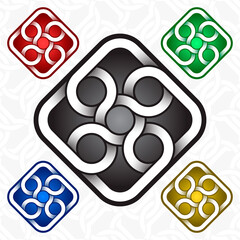 Rhombus logo template in Celtic knots style. Tribal tattoo symbol. Silver ornament for jewelry design and samples of other colors.