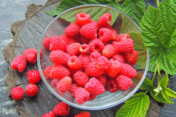 raspberries on the board, close-up