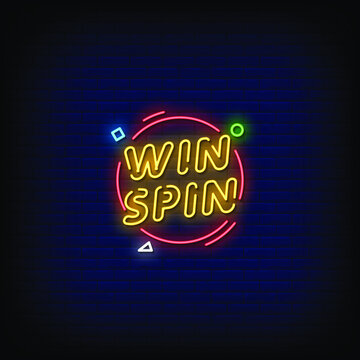 Win Spin Neon Signs Style Text Vector